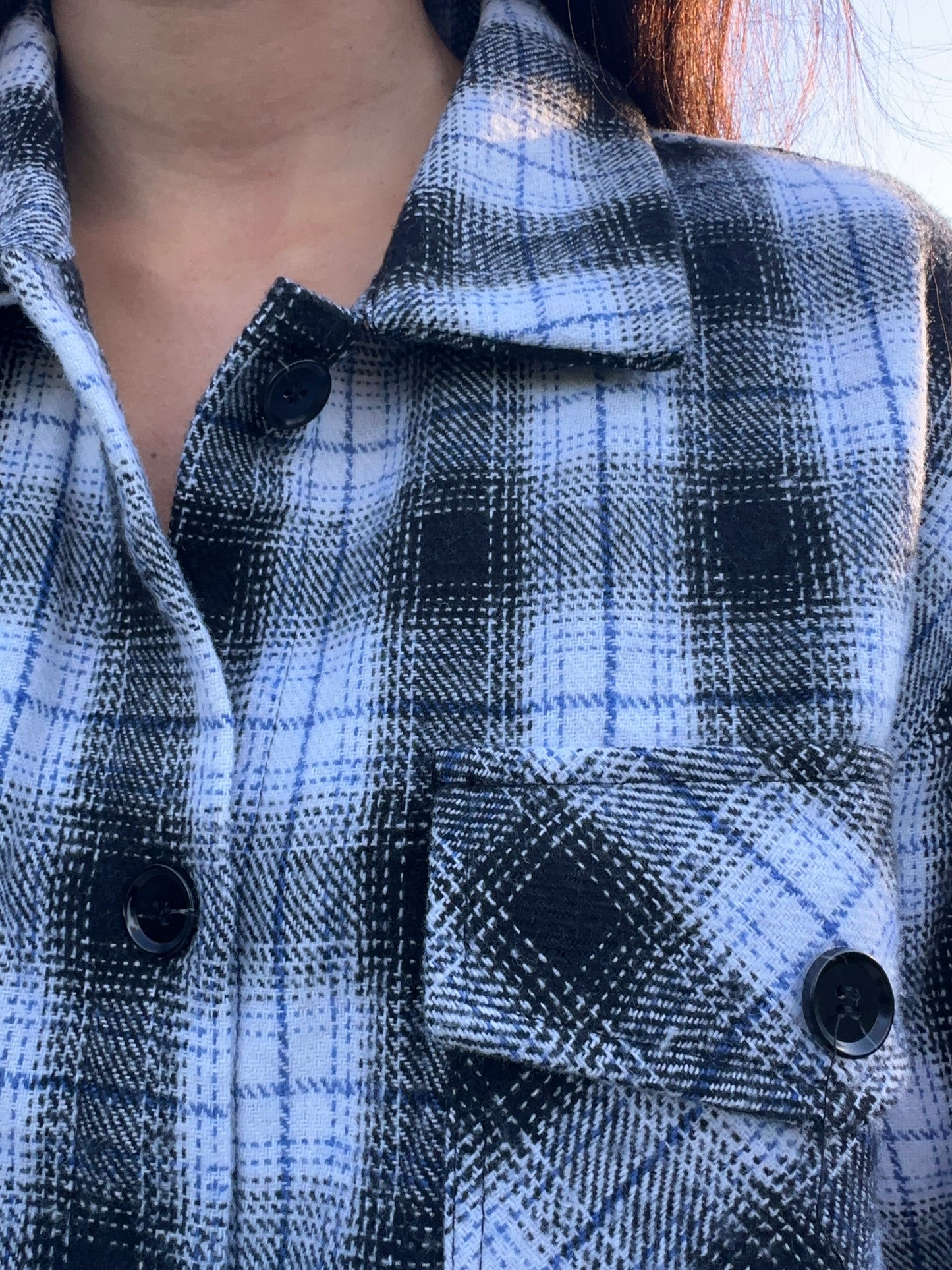 Black, Blue, and White Oversized Plaid Button Down Shirt