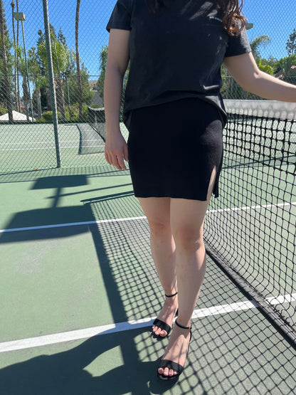 Black Knitted Ribbed Side Slit Mini Skirt