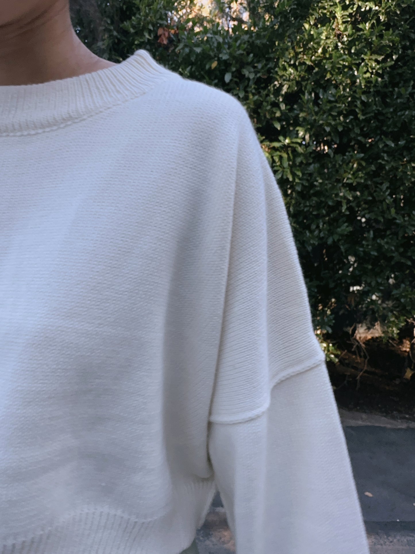 Cream Cropped Baggy Sleeve Sweater