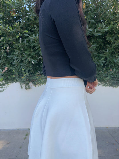 Cream Flared High Waisted Sweater Skirt