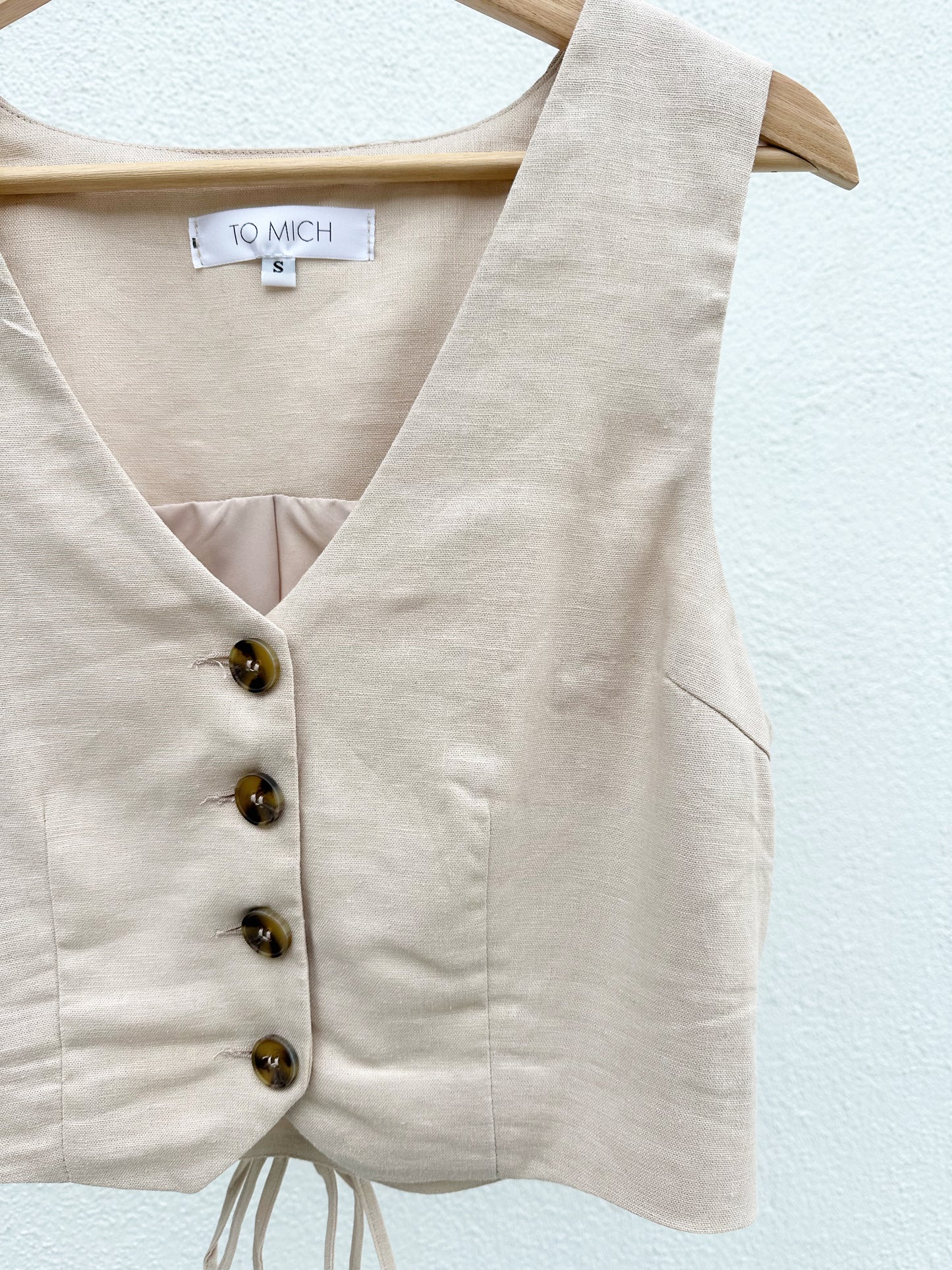 Beige Linen Vest with Buttons