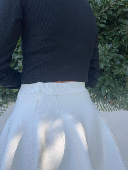Cream Flared High Waisted Sweater Skirt